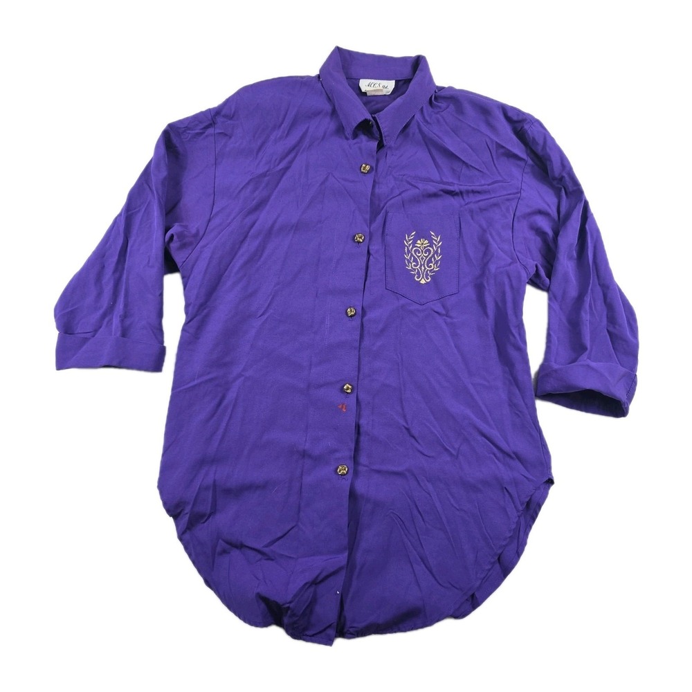 MCS Ltd Vintage Button Up Shirt Purple Women's Size 14 P Embroidered